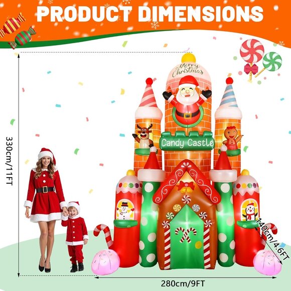 ⚡11FT Christmas Inflatable Giant Candy Castle LED Lights Outdoor Decoration - Picture 2 of 7